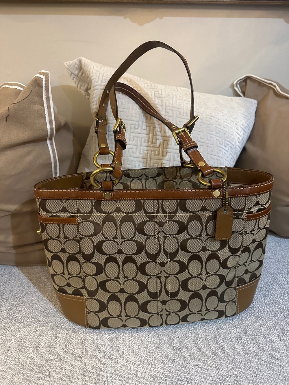 Coach Brown Signature Canvas Tote with Tan Trim